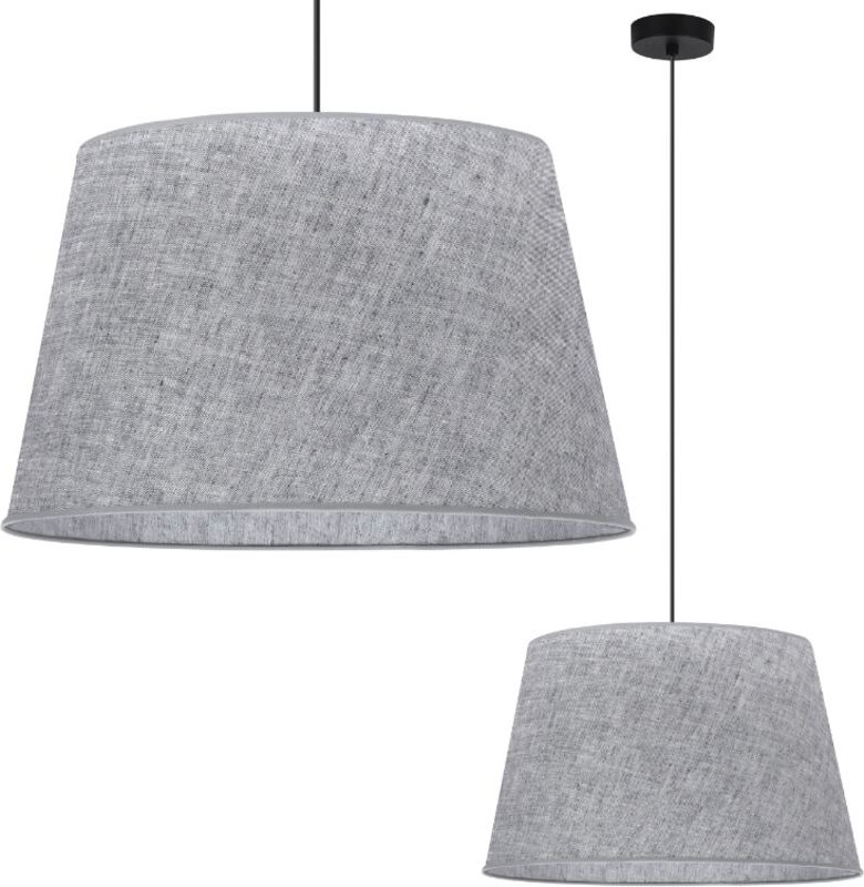 Hängelampe, Leinenkegel, schwarz, 1 flach, grauer Lampenschirm L03 44 cm