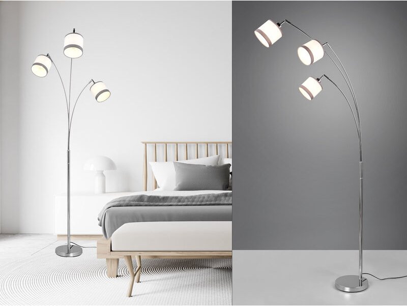 Reality Leuchten - Große Stehleuchte davos 3-flammig mit Stoffschirmen in Weiß/Grau, Höhe 185cm