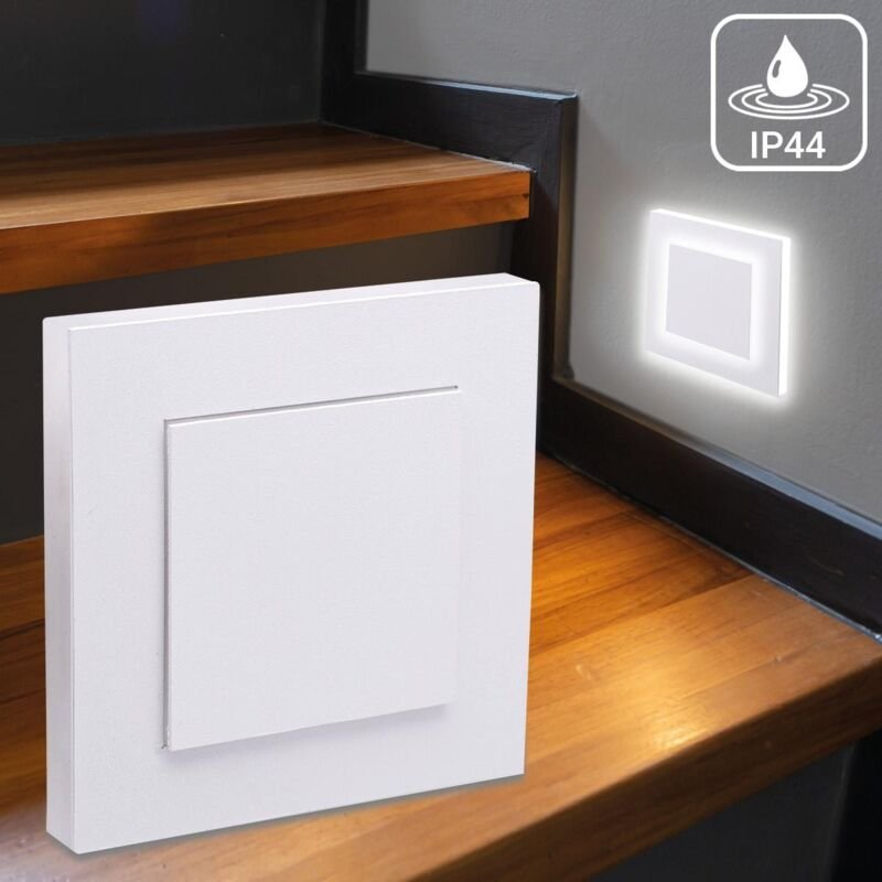 LED Treppenleuchte IP44 eckig weiß - Lichtfarbe: Neutralweiß 1,5W - Lichtaustritt: Doppio