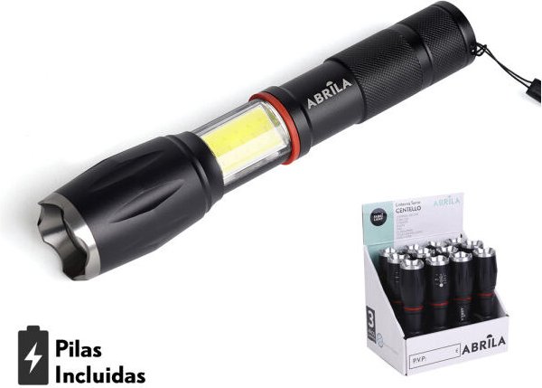 Taschenlampe led centello schwarz 5lm +cob+zoom ip44 300lm Magnet und Griff 15,5/18,6x3,8x3,8 cm 3xaaaaa