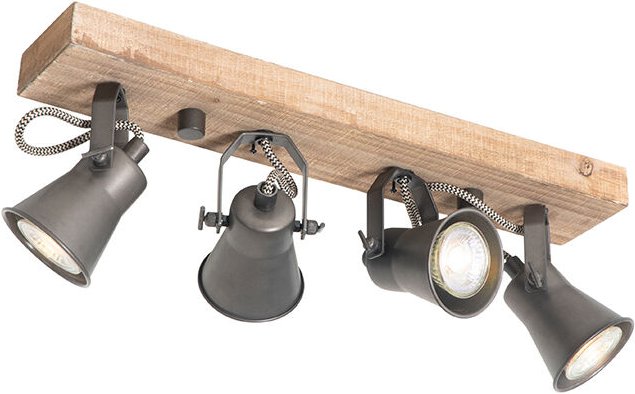 Ländliche Deckenlampe schwarz mit Holz 4-flammig - Jelle