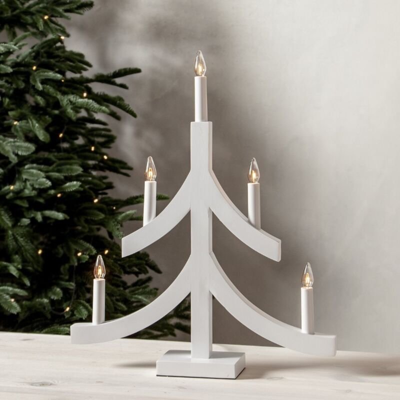 Kerzenleuchter Pagod, Weiß, Holz, 5-flammig, 47,5cm - Star Trading