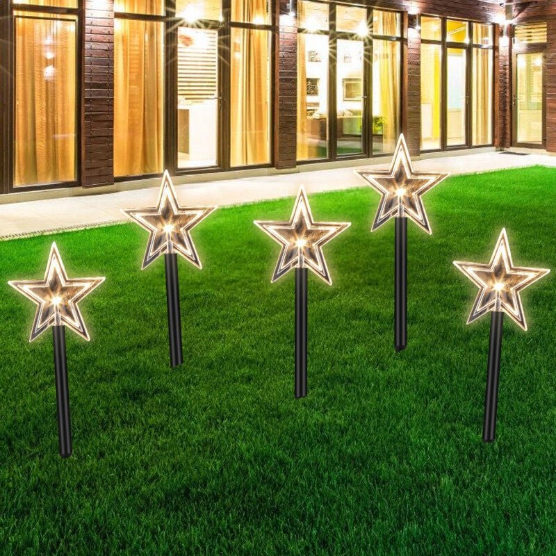 SWANEW 5x Gartenstecker Stern 23cm warmweiß 6/18h Timer 1,6m Leuchtstäbe,LED Gartenleuchten Stern Lichter Weihnachtsdeko...