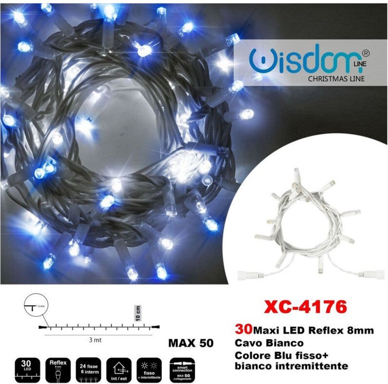 Trade Shop Traesio - Trade Shop - lichterkette 30 led-leuchten glühwürmchen fest blau + blinkend weiss XC-4176 -