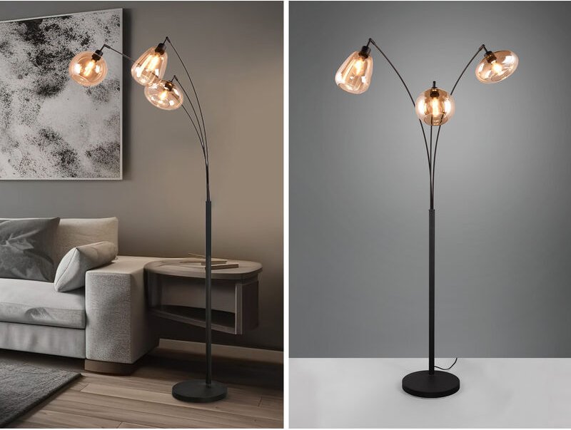 Große Stehleuchte lumina mit 3 Glas Lampenschirmen amberfarbig, h: 200cm