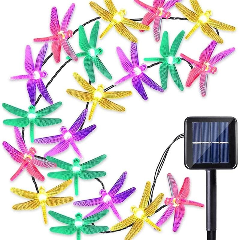 Solar-Libellen-Lichterkette, 6 m, 30 LEDs, wasserdicht, mit 8 Beleuchtungsmodi, für Garten, Hof, Rasen, Weihnachtsdekora...
