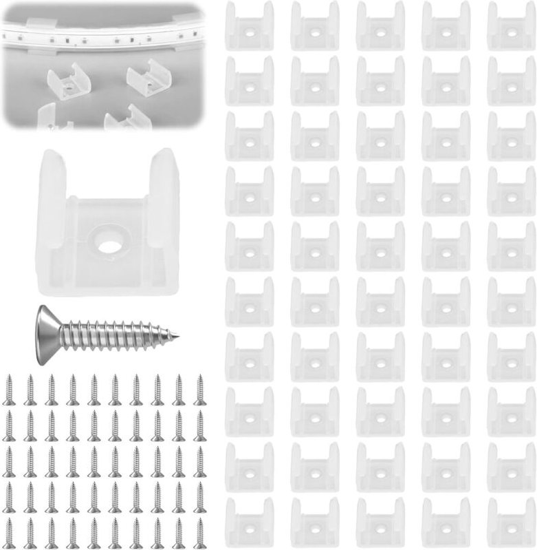 CCYKXA 50 Stück LED-Streifen-Befestigungsclips, LED-Neon-Befestigungsclips, für Wand-, Decken- und Innenmontage, inklusi...