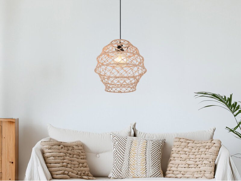 Boho led Pendelleuchte mit Lampenschirm geflochten aus Hanfseil, ø 38cm