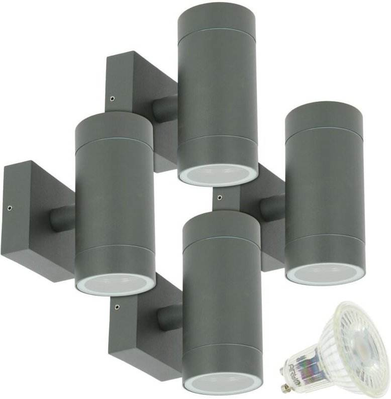 4er-Set Wandleuchten VENICE Grau Anthrazit Außen zweistrahlig mit 8 LED-Leuchtmitteln GU10 5W Farbtemperatur: Warmweiß 2...