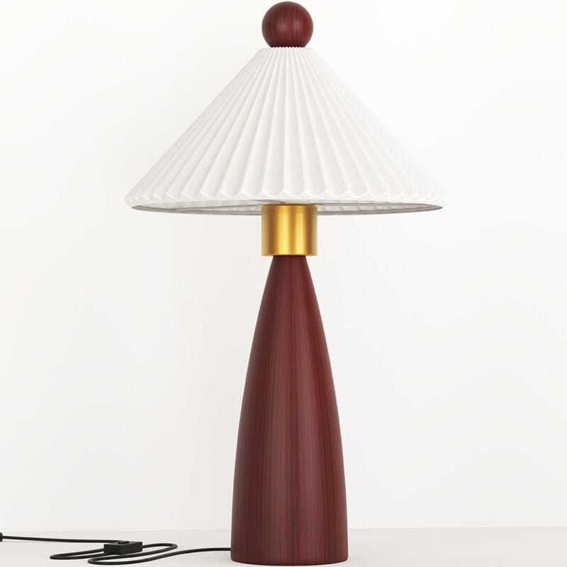 Tischlampe mit Holzsockel und weißem Zementschirm - Ambiana Braun