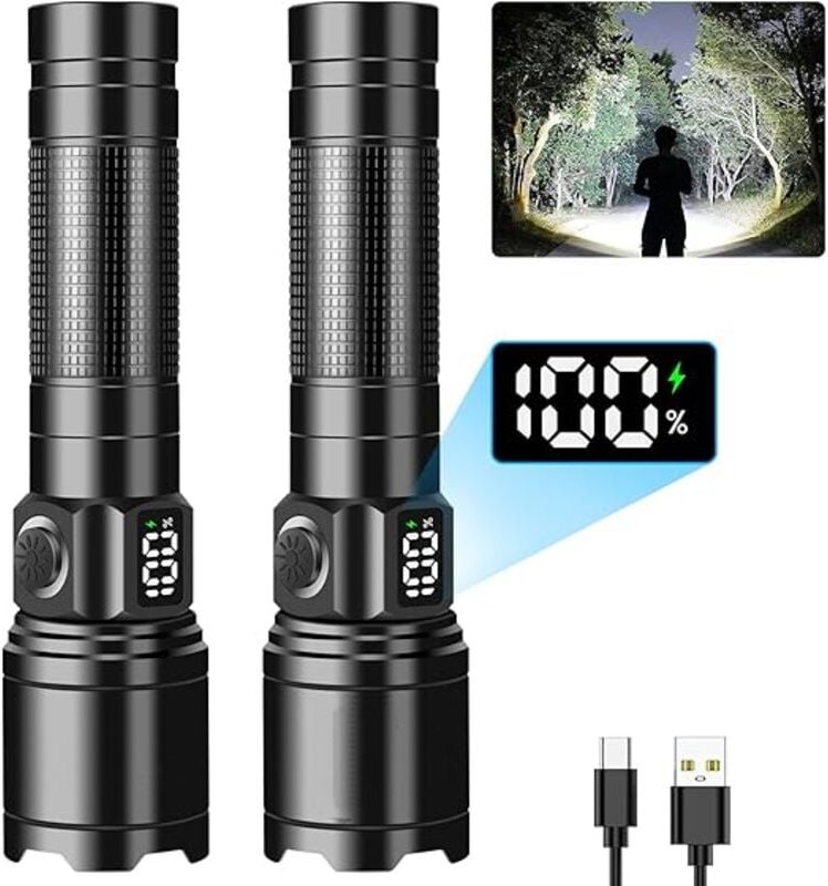 100.000 Lumen, ultrastarke LED-Taschenlampe, wiederaufladbare Taschenlampe über USB, leistungsstarke Taschenlampe mit gr...