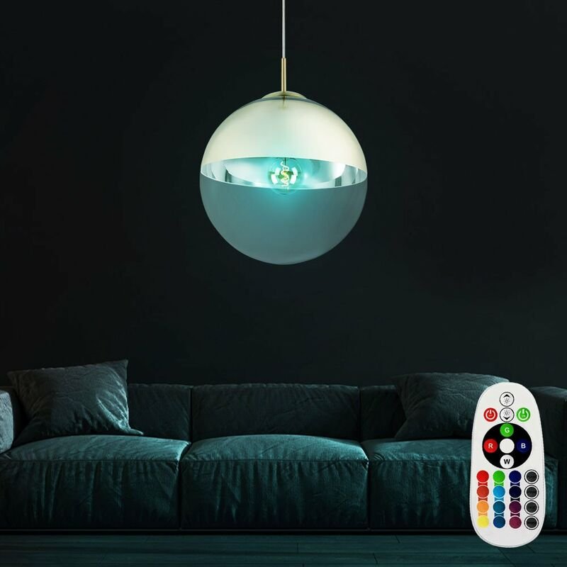 Pendel Leuchte dimmbar Glas Kugel Decken Hänge Lampe Fernbedienung im Set inkl. RGB LED Leuchtmittel