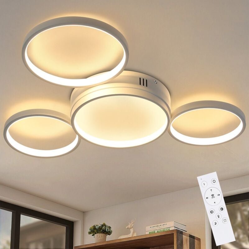 Led Deckenleuchte Deckenlampe Wohnzimmer - Weiß Schlafzimmerlampe mit Fernbedienung Dimmbar 52W Modern Wohnzimmerlampe m...