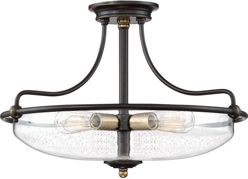 Quoizel - Elstead Griffin Bowl Semi Flush Deckenleuchte Palladio-Bronze mit Akzenten aus verwittertem Messing