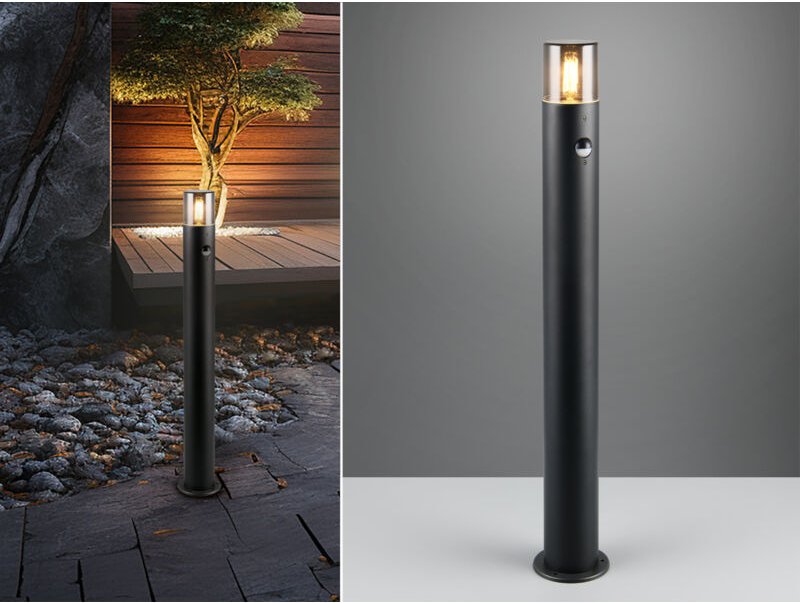 Meinewunschleuchte - led Wegeleuchte Schwarz Rauchgrau mit Bewegungsmelder, Höhe 80cm