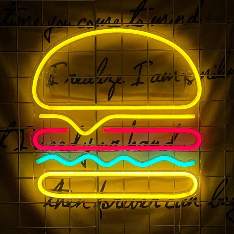 1 Stück Neonschild, Hamburger-Wandleuchte, Dekoration, cooles Licht, USB-Neonschild für Party, Bar, Club, Geburtstag, 35...