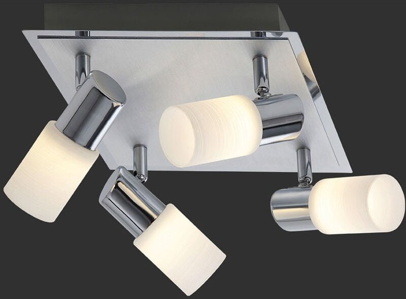 Trio - led Deckenstrahler clapton 4-flammig, Silber mit Glasschirmen, Quadrat 23cm
