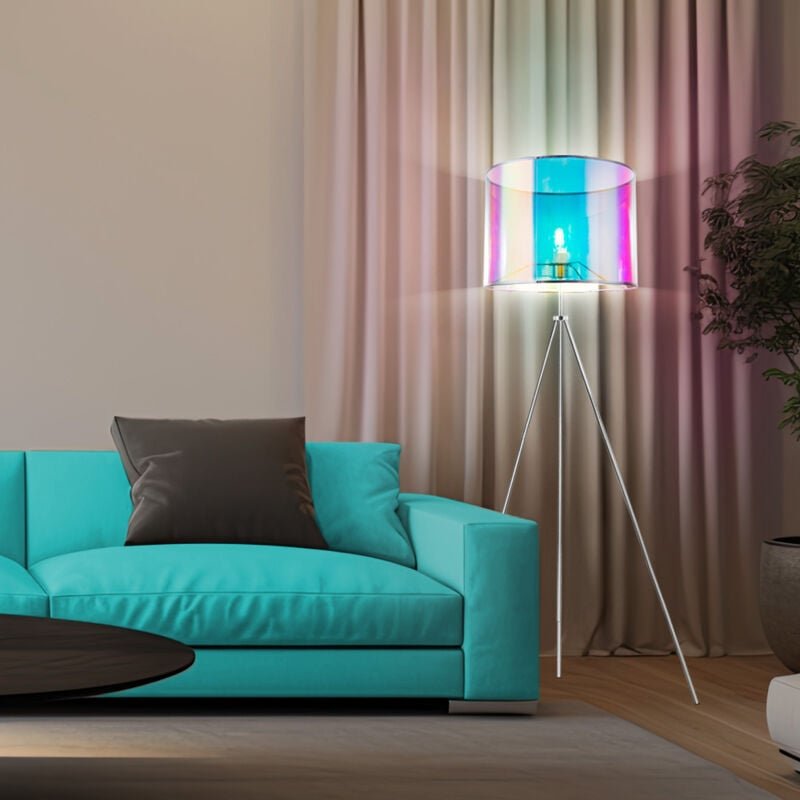 Stehleuchte mit buntem Schirm Design Standleuchte 3 Bein Stehlampe mit Schalter, 1x E27, DMxH 65x155cm dm Schirm 40cm