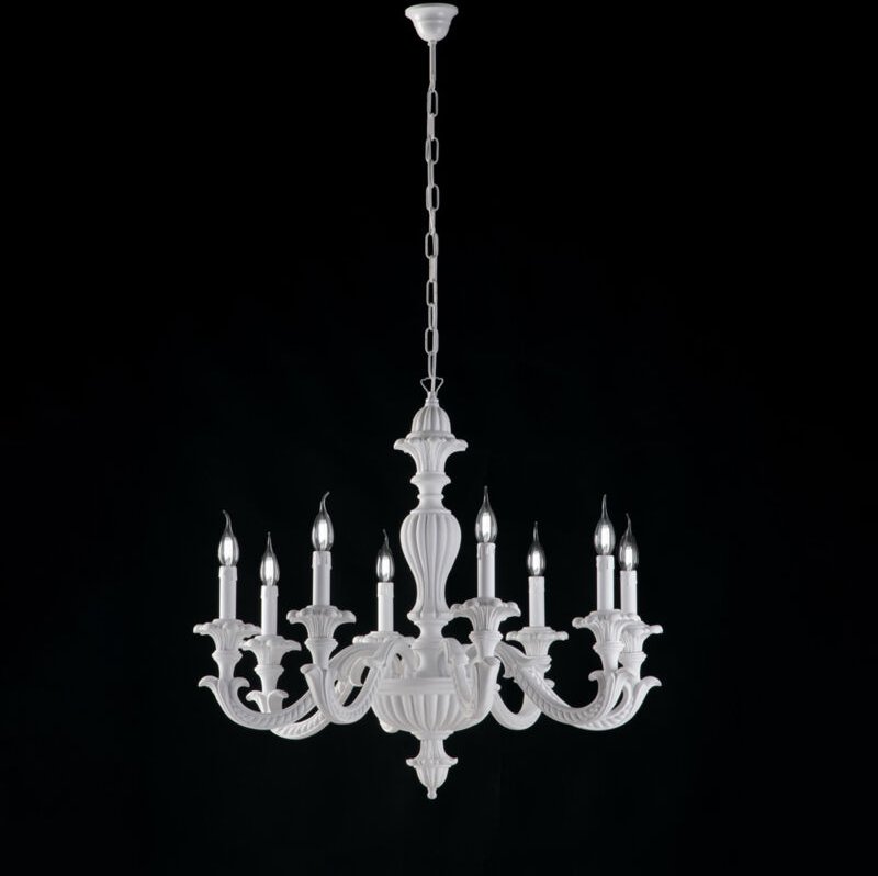 Bonetti Illumina - Leonardo - Schäbiger weißer Holzkronleuchter 8 Lichter 130 - Ø80 - BL180-8-BCO