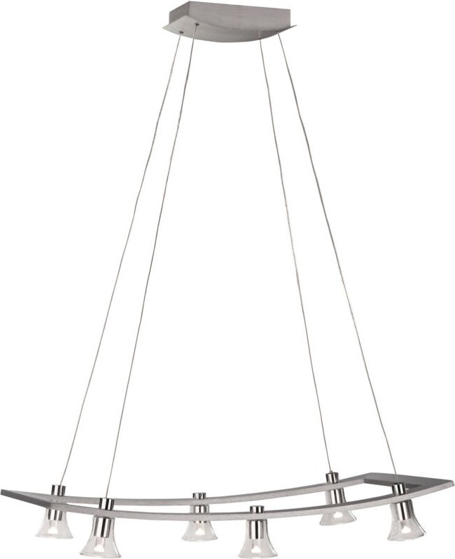 Hängelampe 6 flammig LED Esstischleuchte Pendellampe Wohnzimmerleuchte, Edelstahl gebürstet, Glas, 6x 5W 6x200lm warmwei...