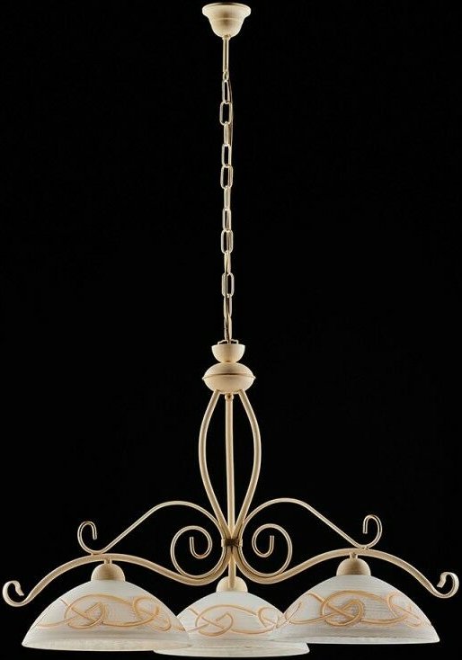 Elfenbeinfarbener Decape Kronleuchter aus Eisen mit Gold-Finish drei Lichter 71x h56 cm