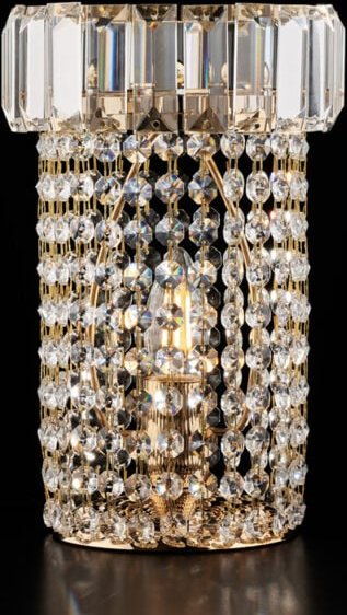 Bonetti Illumina - Vladimir - Tischlampe aus Eisen und goldenem Messing mit Strasssteinen 1 Licht H.27 - Ø18 - BL263-LT-...