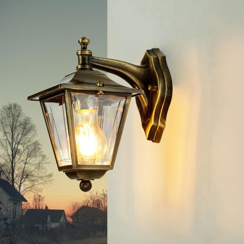 Außenleuchte Wand Garten Hof IP43 E27 Messing massiv Rustikal Wandlampe außen