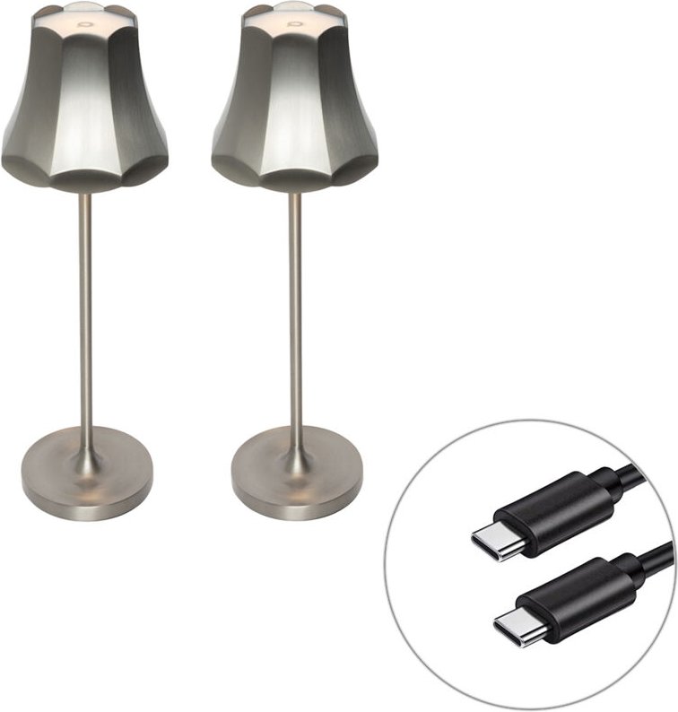 Set mit 2 Retro-Tischleuchten Gunmetal wiederaufladbar IP44 - Granny