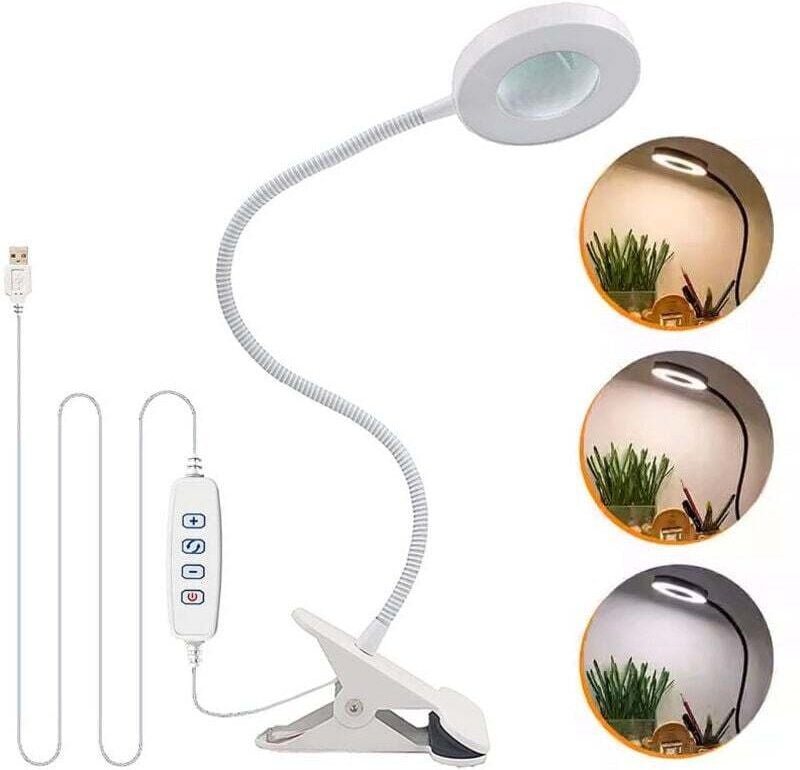 Cette lampe de bureau à pince propose 3 modes d'éclairage et 10 niveaux de luminosité, idéale pour la lecture et le trav...