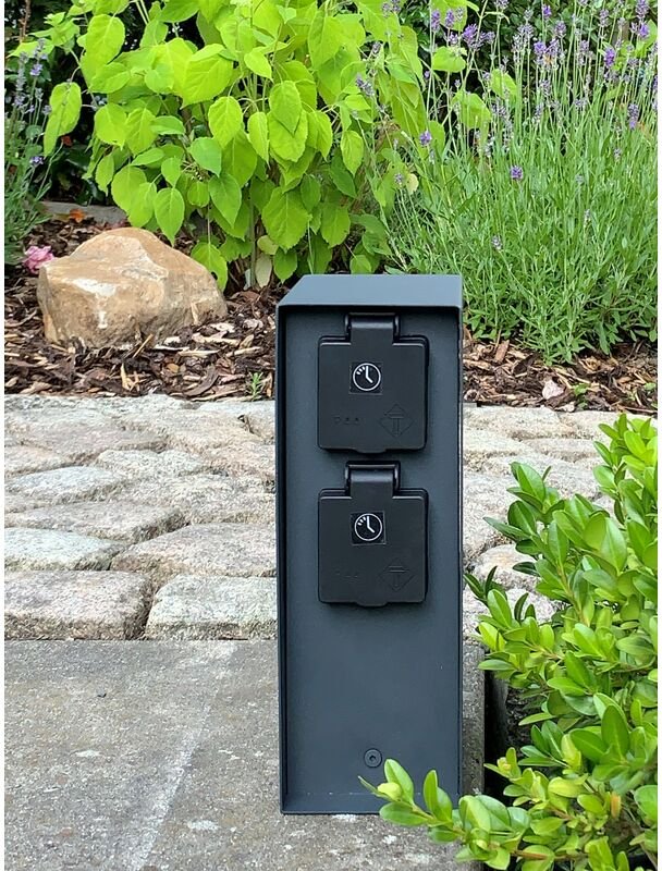 Technik@all - orio 2-fach Steckdosensäule eckig Anthrazit mit Zeitschaltuhr