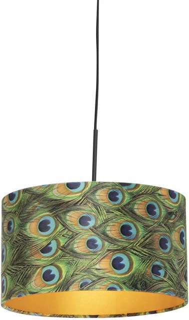 Hängelampe mit Veloursschirm Pfau mit Gold 35 cm - Combi