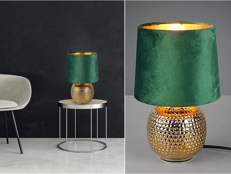 Thumbnail - LED Tischleuchte Grün/Gold Keramikfuß Samtschirm, Höhe 26cm