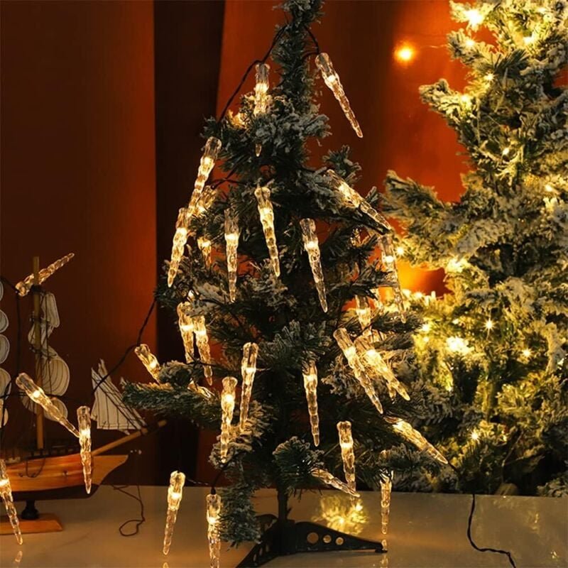 Weihnachtslichterkette für den Außenbereich, warmweiß, Solar-LED-Eiszapfenlichter (7 m, 50 LEDs, wasserdicht, 8 Modi für...
