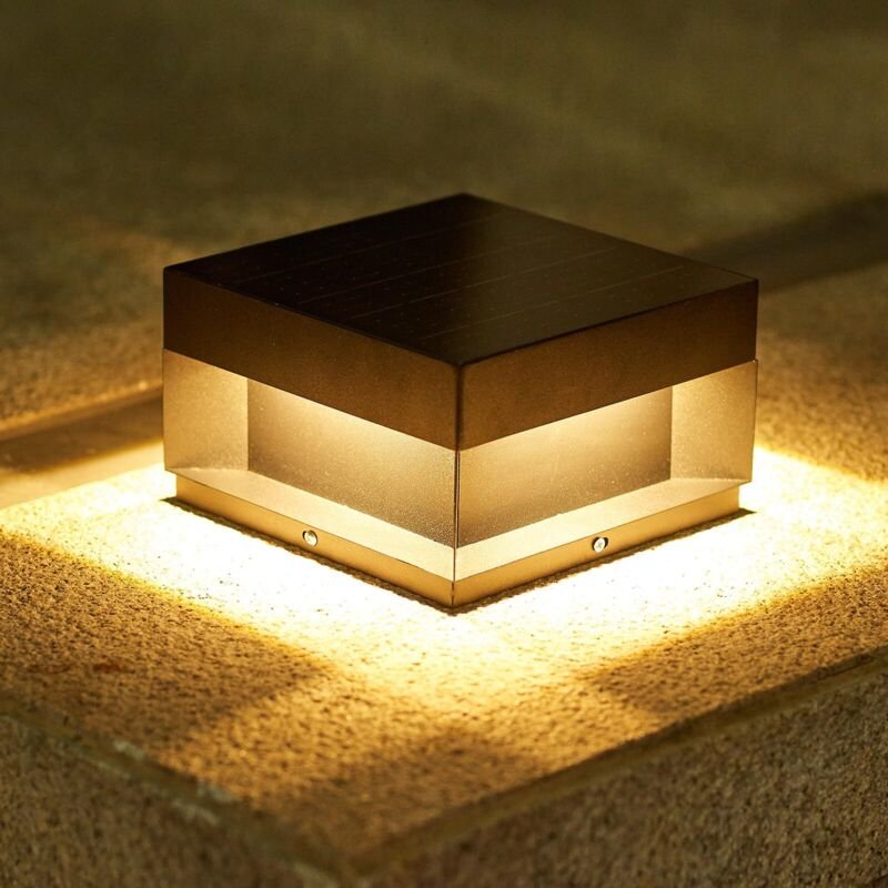 Solar-Mastkappenleuchte, Außenleuchte, quadratische Gartenleuchte, schwarz, 4 Modi, 3000 K, 30 cm, warmweiß, Edelstahl, ...