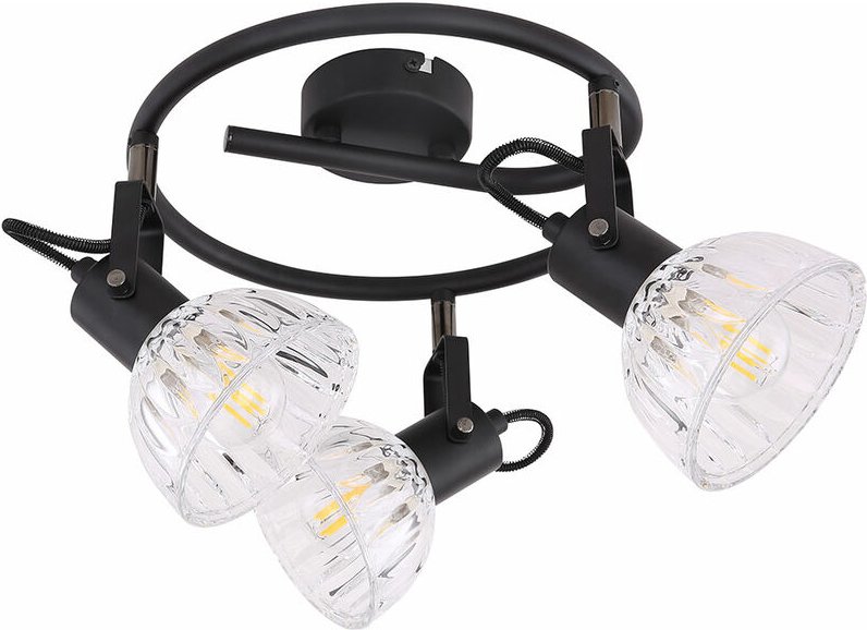 Deckenlampe Deckenleuchte Spotlampe Leuchte Wohnzimmerleuchte Küchenlampe, Spots beweglich 3 Flammig, Metall Glas schwar...