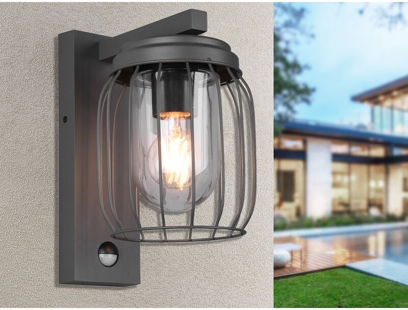 Trio - Außenwandleuchte tuela Laterne mit Bewegungsmelder Höhe 28cm, Anthrazit