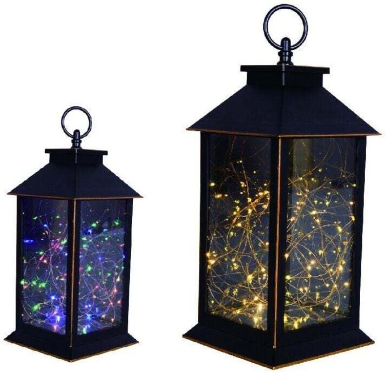 Trendline - led Laterne 50 led antik schwarz warmweiß/ bunt flackernd 14x14x32cm