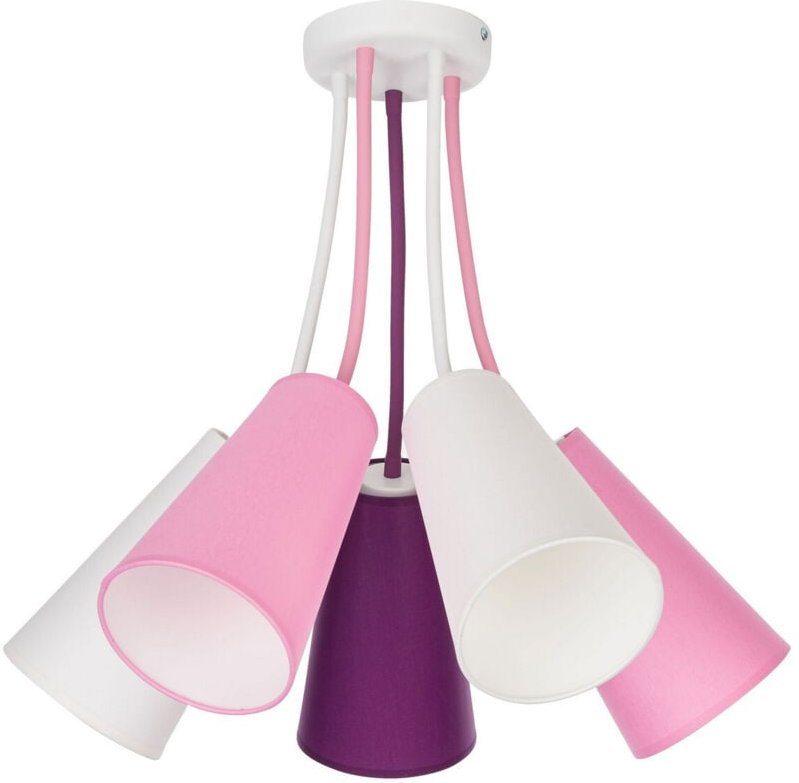 TK Wire Kinder-Deckenleuchte mit mehreren Armen, halbbündig, Weiß, Lila, Rosa, 5 x E27