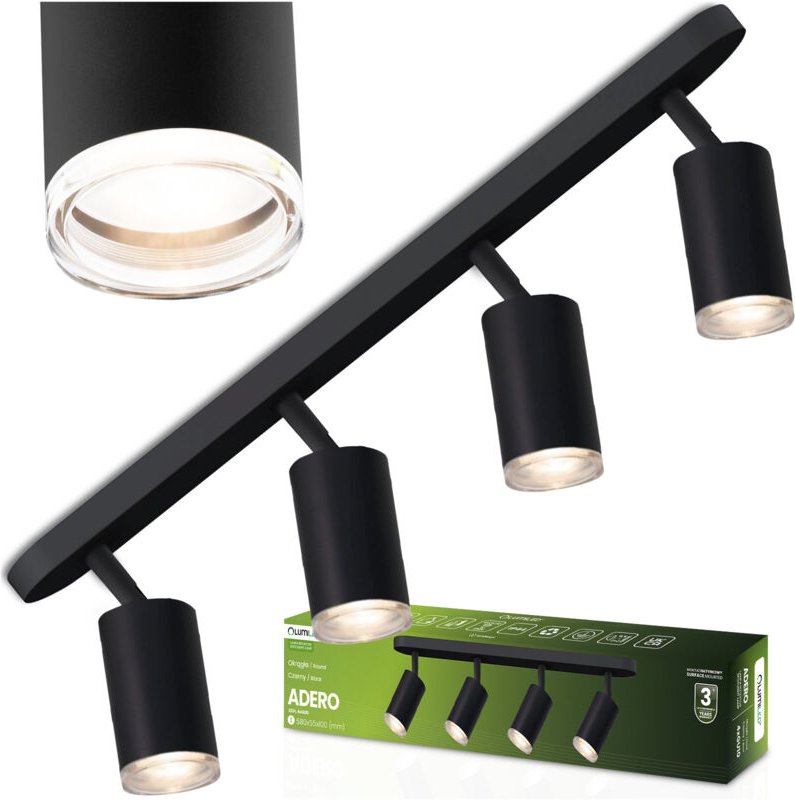 LED-Deckenleuchte mit 4 x GU10-Fassung, Schutzart IP44, ADERO, Schwarz, Lumiled