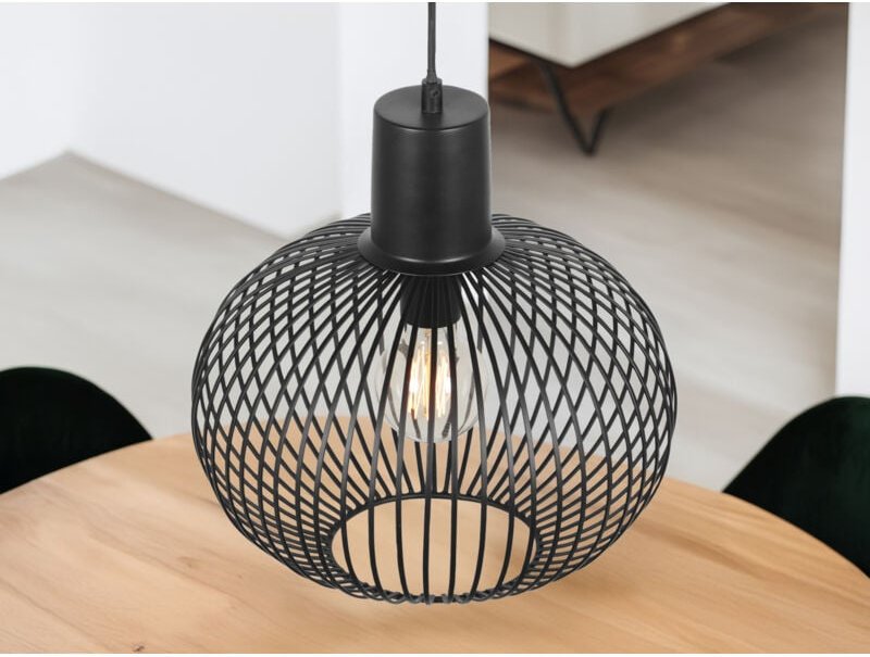 Pendelleuchte GILA mit Gitter Lampenschirm Schwarz Ø 33cm