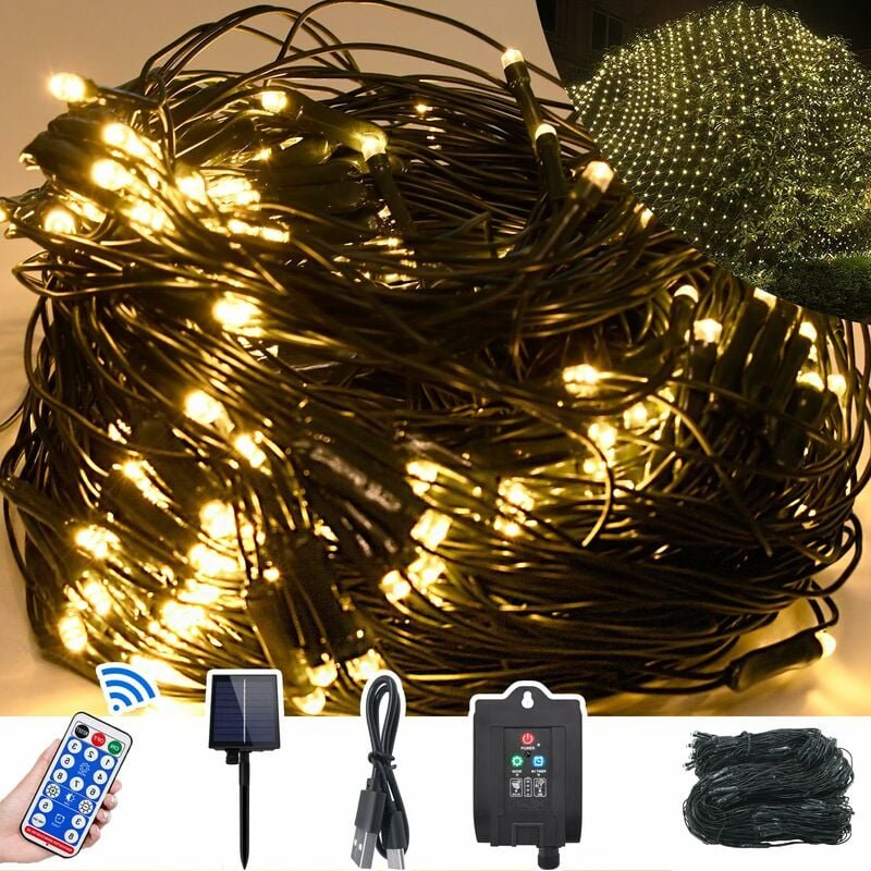 UISEBRT Solar Lichternetz Außen 3x2m 250 LEDs, Solar Weihnachtsbeleuchtung Lichterkette mit 8 Modi & Timer, Wasserdicht ...