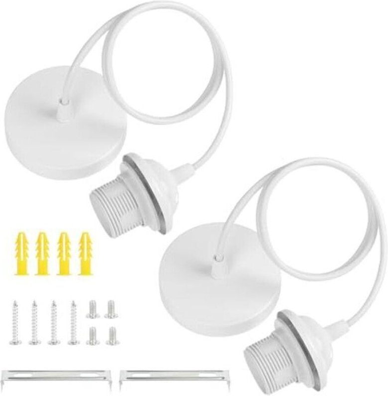 Set aus 2 weißen E27-Fassungen, Pendelleuchte mit Klemmring, E27-Pendelleuchtenfassung mit 90 cm verstellbarem Kabel für...