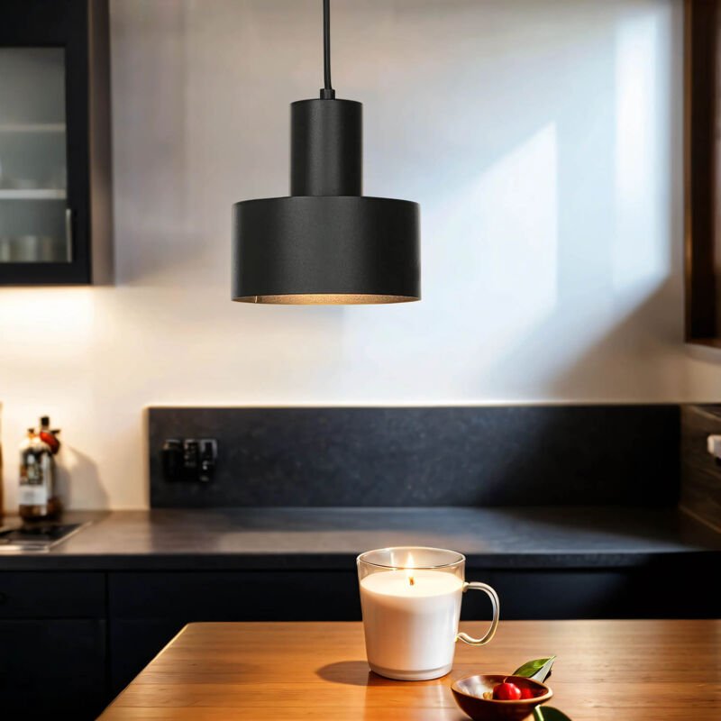 Hängeleuchte E27 Schwarz Ø 15 cm Metall Pendelleuchte Wohnzimmer