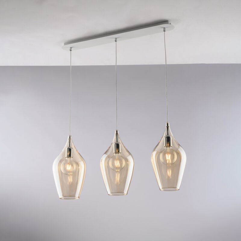 Ares – Eisenschiene mit bernsteinfarbenem Pyrexglas, 3 Lichter, L.75 x 10 – BL273-BIN3-AM - Bonetti Illumina