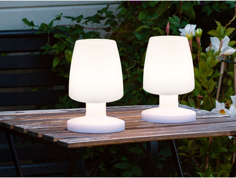 Meinewunschleuchte - Wiederaufladbare led Außentischleuchte 2er set akku & usb Anschluß Höhe 20cm