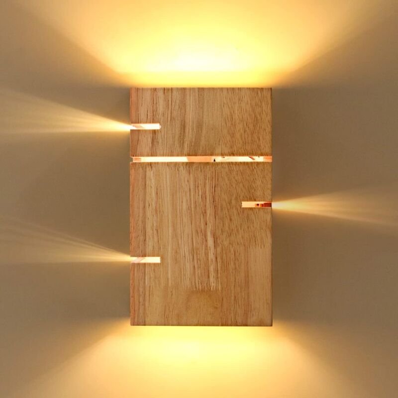 Wandleuchte aus Holz für den Innenbereich, Vintage-Wandlampe für Schlafzimmer E27, Retro-Nachttischlampe, warmweiße 3000...