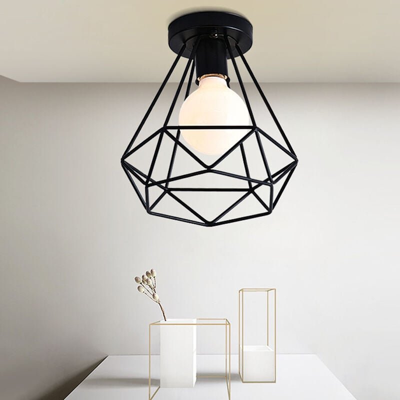 Thumbnail - Axhup - Deckenlampe Kronleuchter in Rautenform Metall E27 Lüster Retro Pendelleuchte für Balkon Korridor Badezimmer Eing...