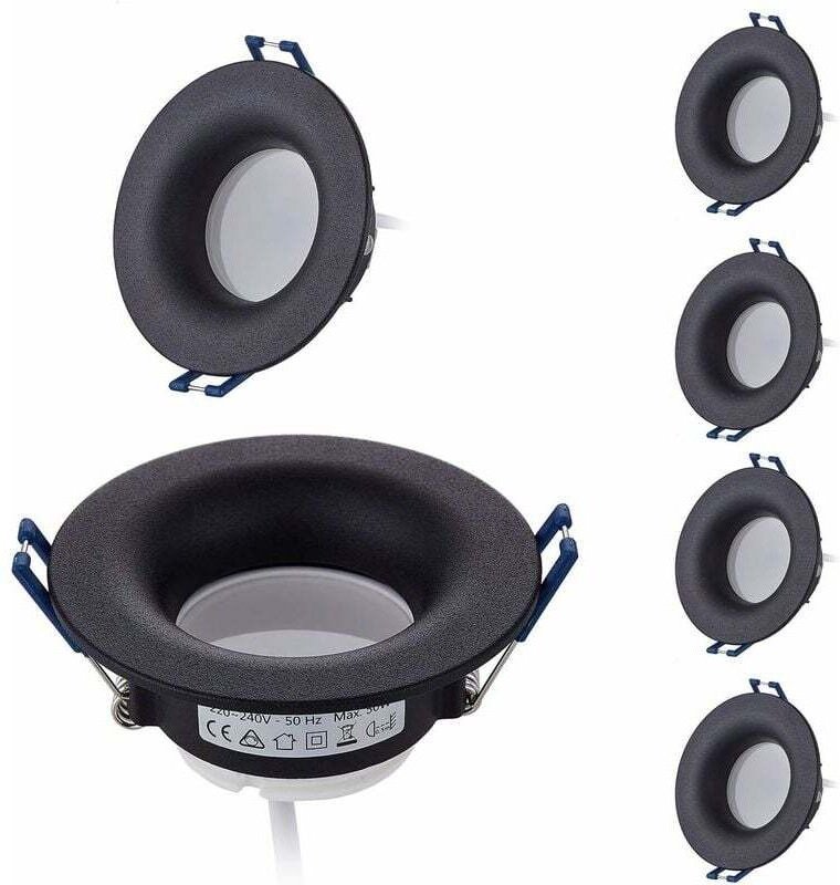 6er Set LED Einbaustrahler komplett schwarz rund mit GU10 Leuchtmittel Modul warmweiß 3000K 5W 430lm äqv. 50W IP20 dimmb...