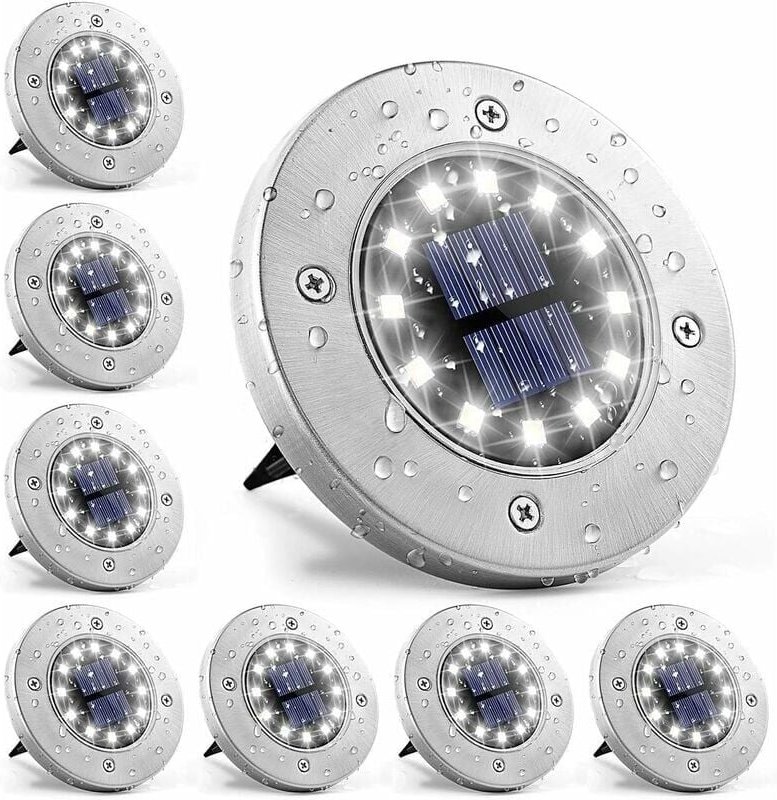Solarleuchte, 12 LEDs, 8 Stück, weiß, Solar-Bodenleuchten, wasserdicht, Edelstahl, für den Außenbereich, Garten, Terrass...