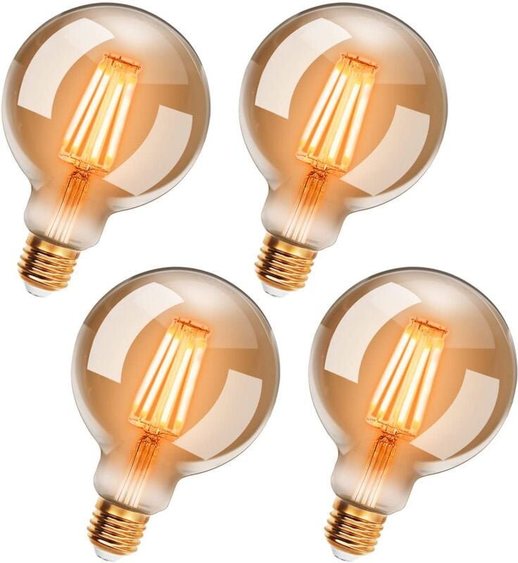 Memkey - Set mit 4 Vintage-LED-Edison-Glühbirnen G95 E27, 6 w, Warmweiß 2200 k, Retro-Glühbirne, entspricht einer 54-W-G...